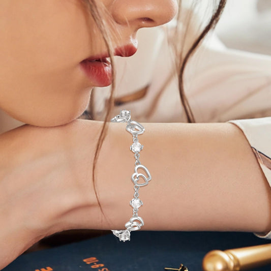 Bracciale Donna in Argento 925 Cuori e Zirconi Bianchi