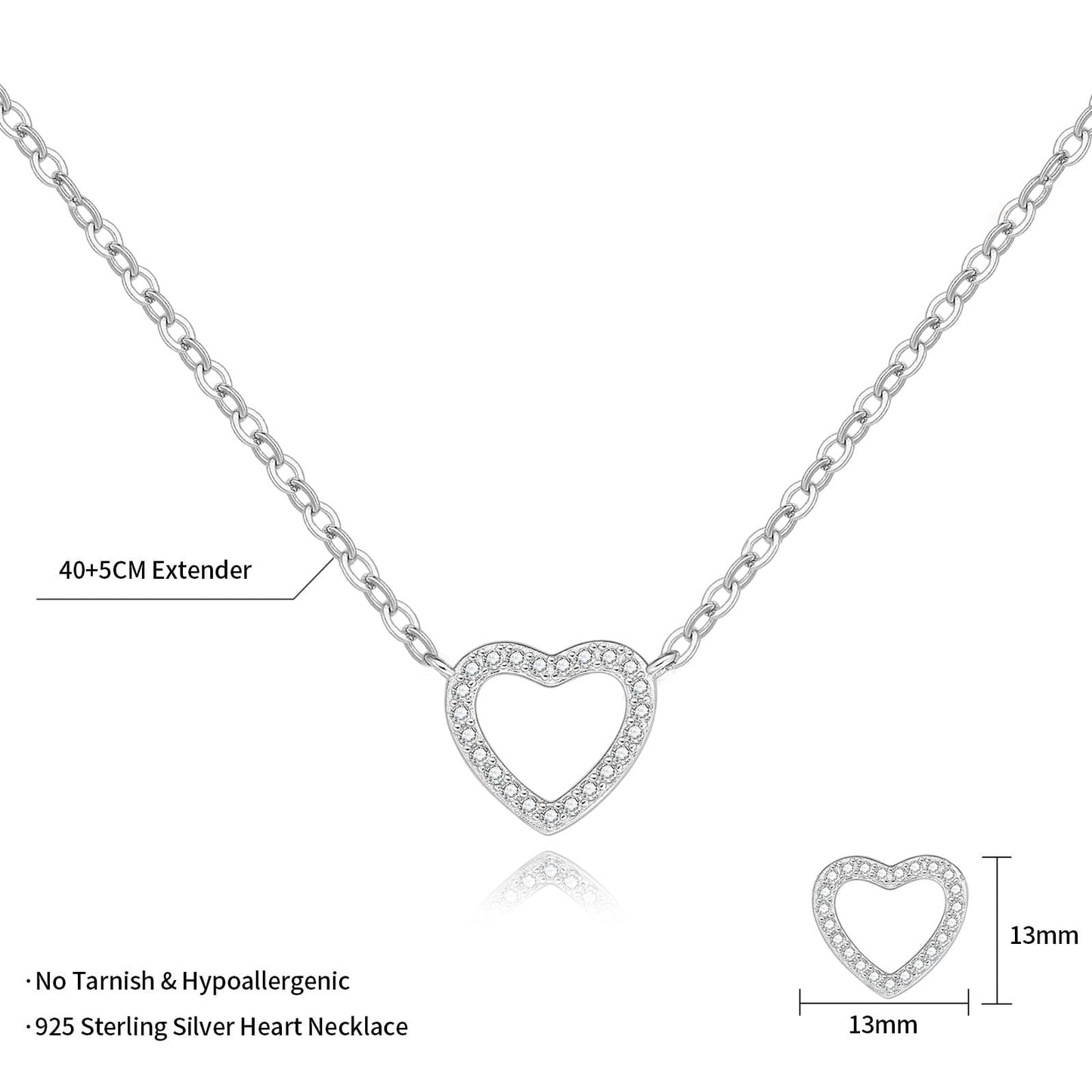 Collana con Cuore Bianco Brillante in Argento Sterling 925