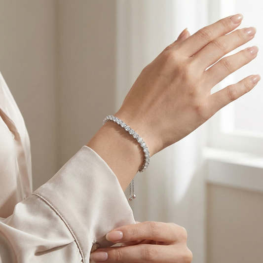 Dettaglio zirconi 5A taglio brillante bracciale tennis donna