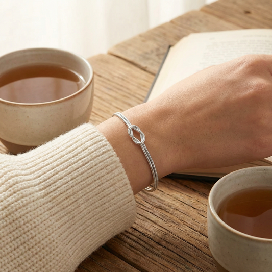 Dettaglio nodo infinito bracciale argento 925 catena serpentina