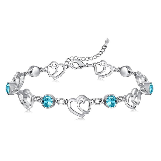 Bracciale Donna in Argento 925 Cuori e Zirconi Blu