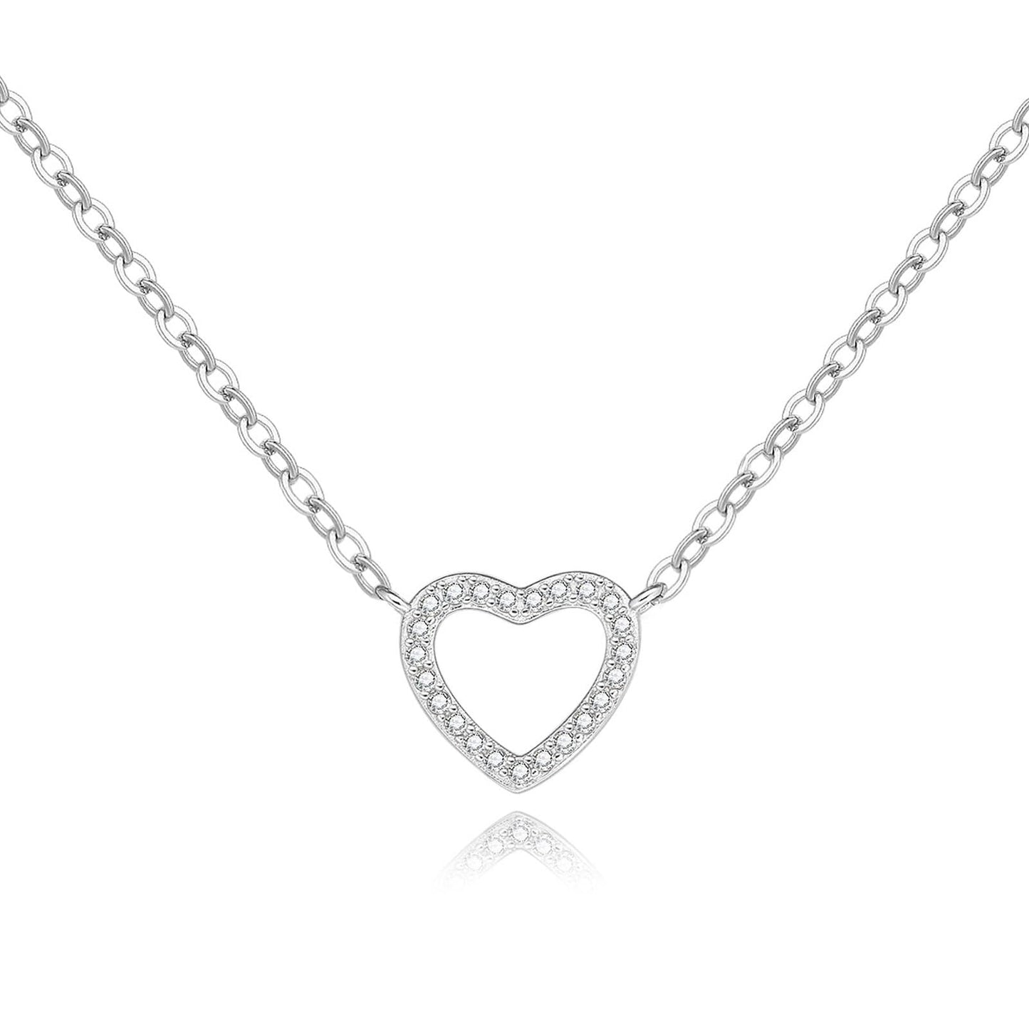 Collana con Cuore Bianco Brillante in Argento Sterling 925