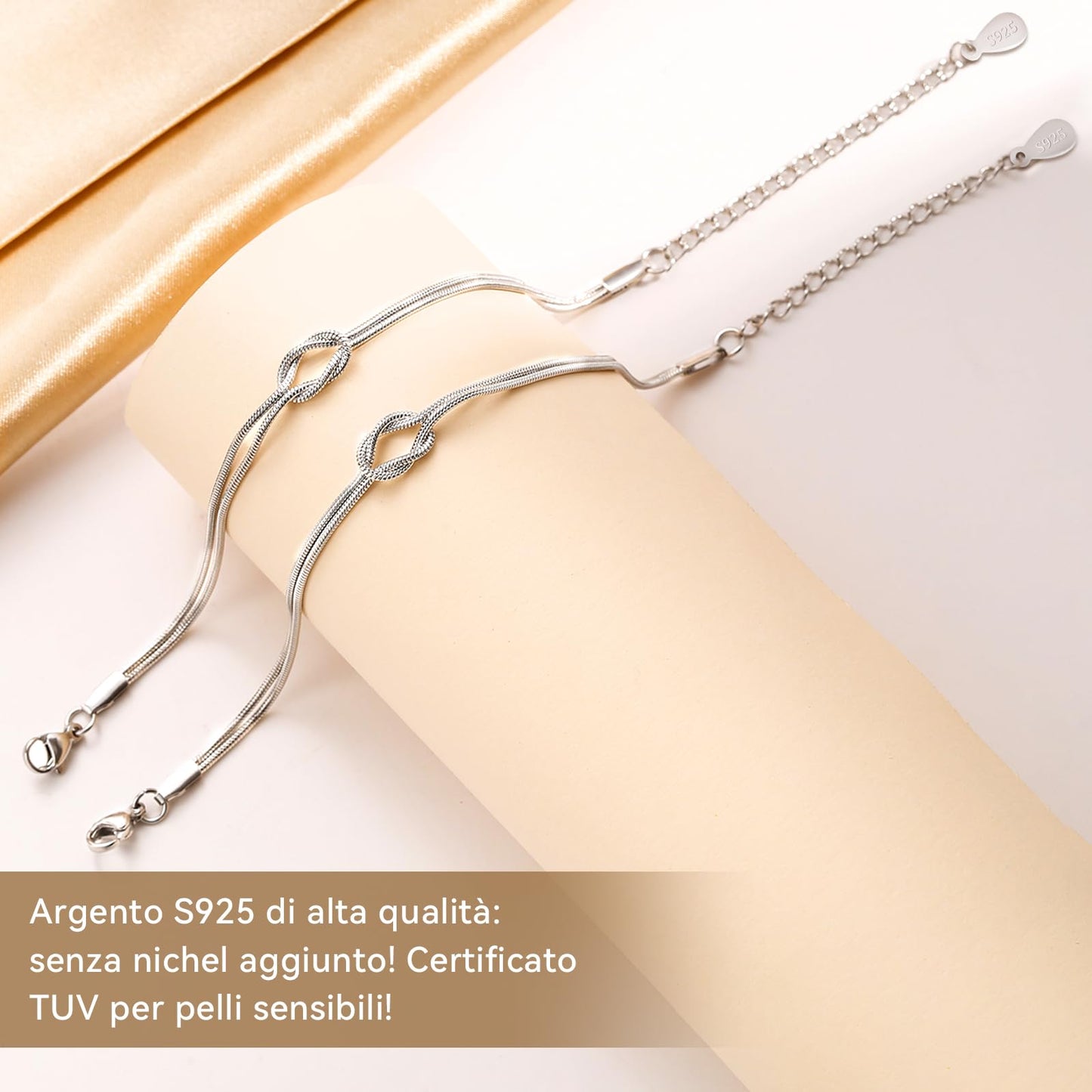 Bracciali Coppia Nodo Infinito in Argento 925 – Set Amicizia e Amore