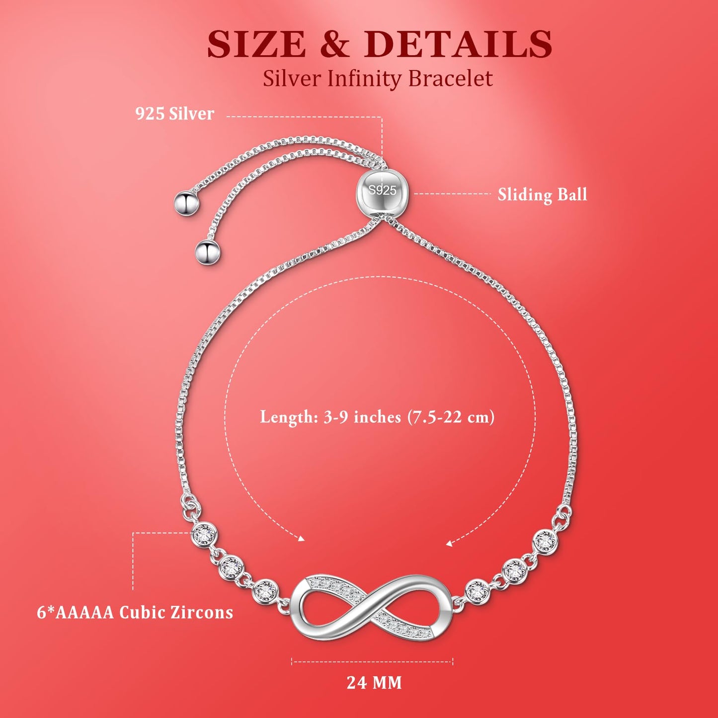 Bracciale Infinito Donna in Argento 925 con Cristalli – Regolabile