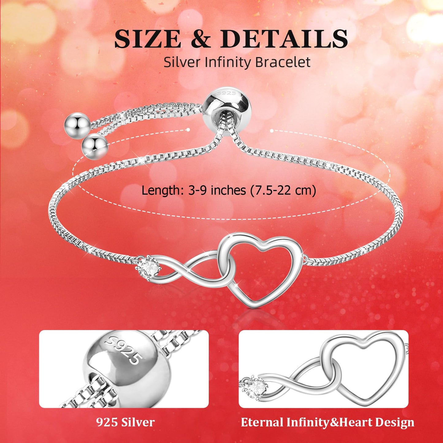 Bracciale Infinito Donna in Argento 925 con Cuore