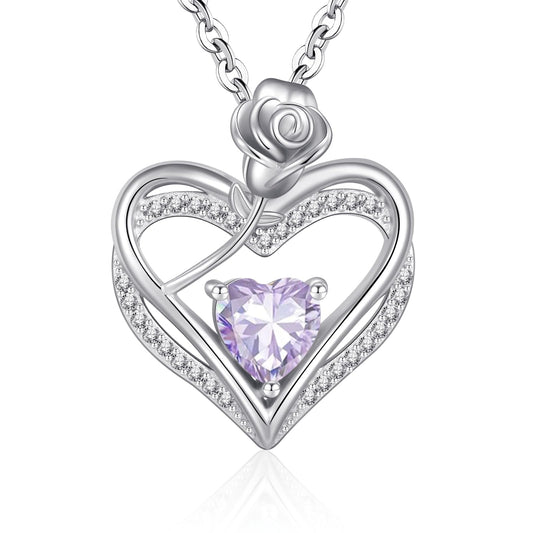 Collana Pendente Cuore Giugno Argento 925 con Zirconi Lavanda