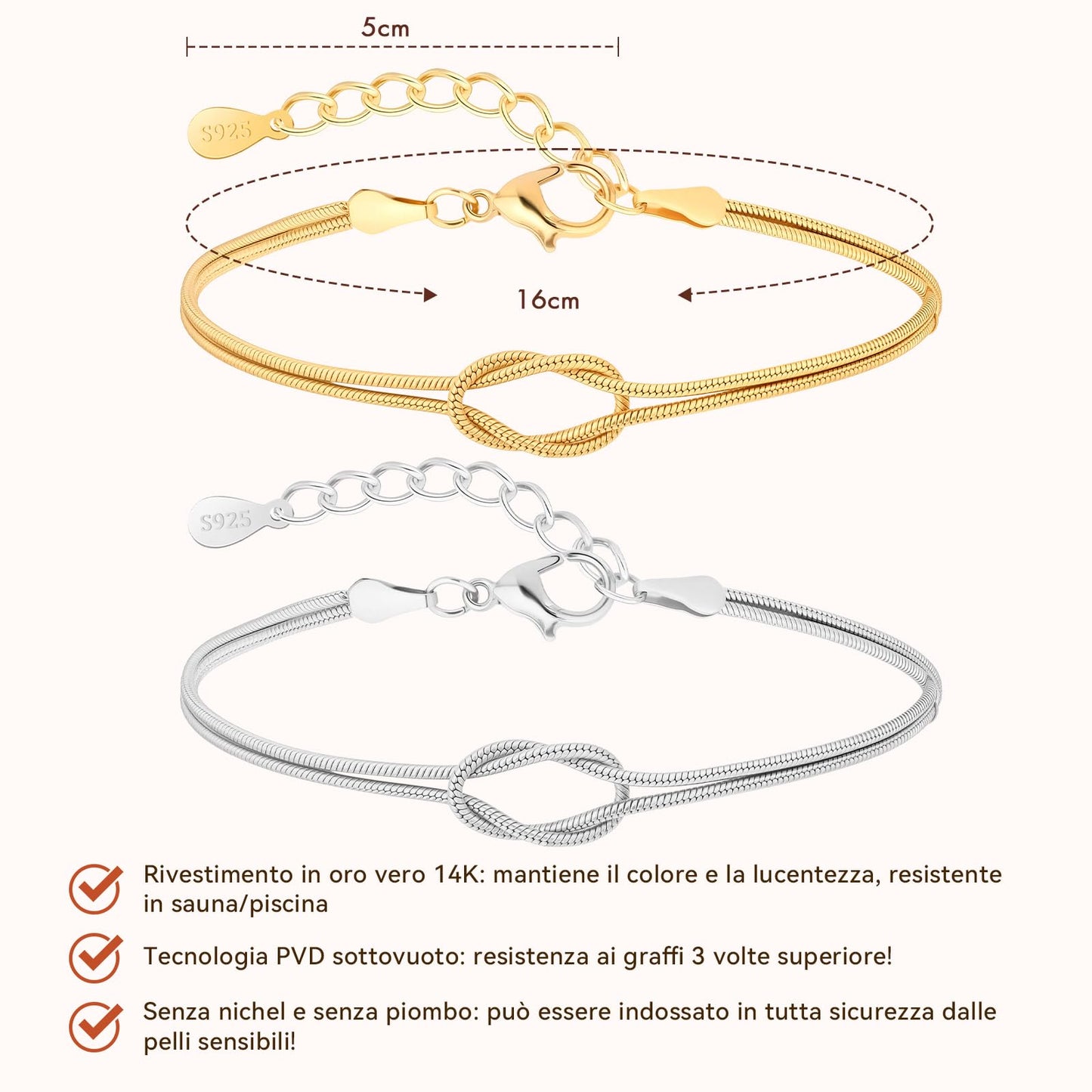 Bracciali Coppia Nodo Infinito Argento 925 e Oro – Set Amicizia Amore