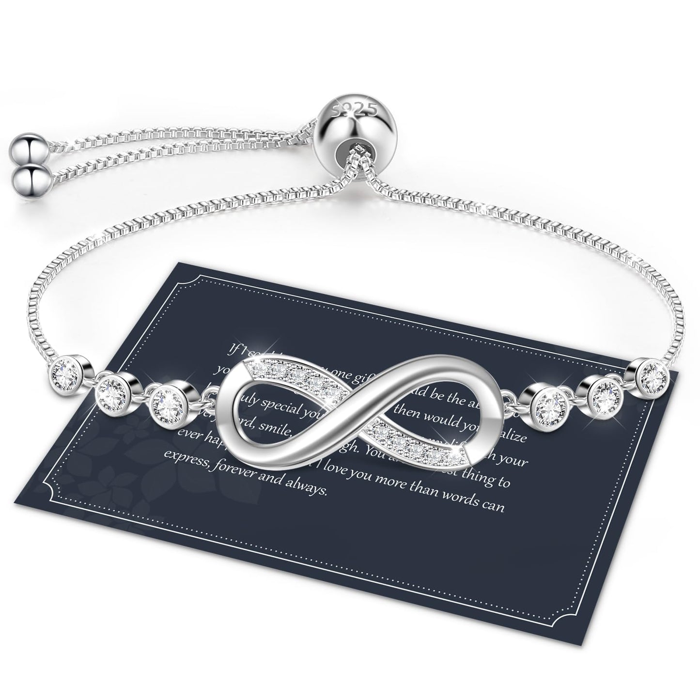 Bracciale Infinito Donna in Argento 925 con Cristalli – Regolabile