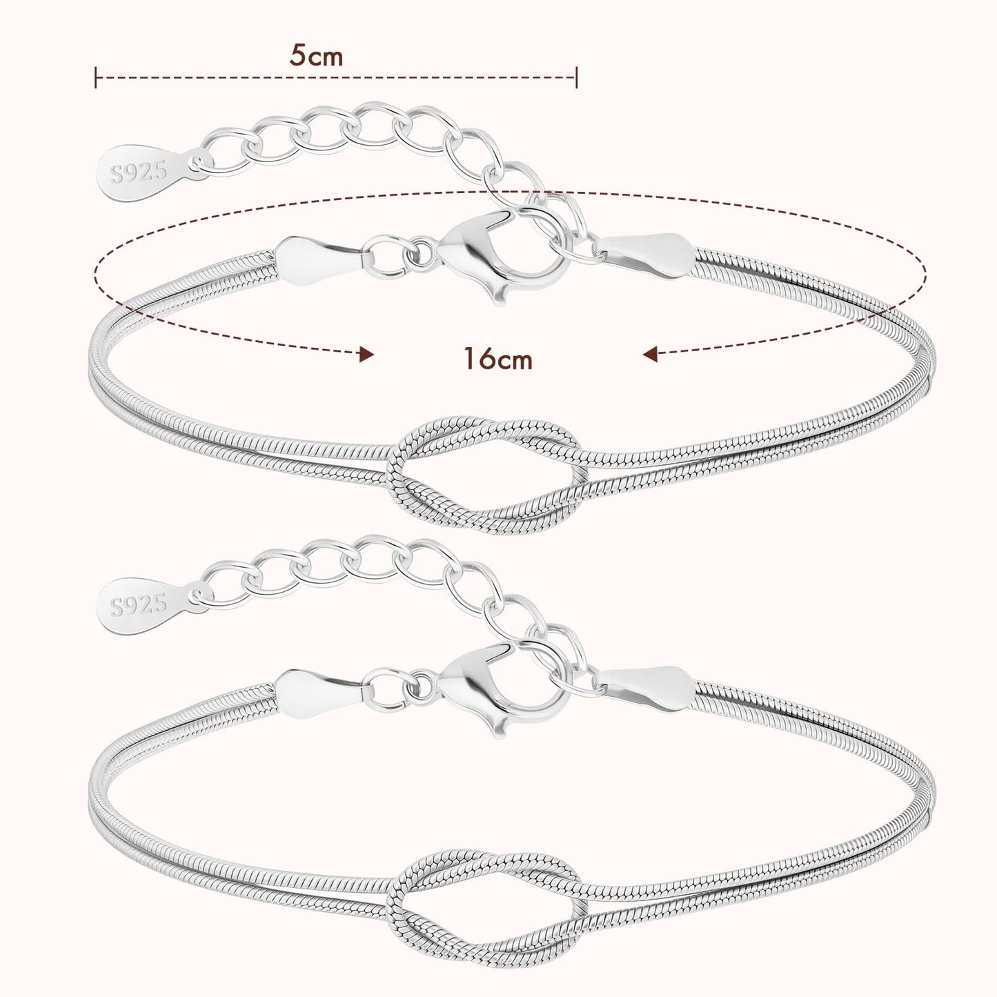 Bracciali Coppia Nodo Infinito in Argento 925 – Set Amicizia e Amore