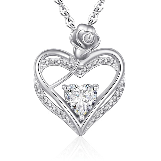 Collana Pendente Cuore Aprile Argento 925 con Zirconi Bianchi