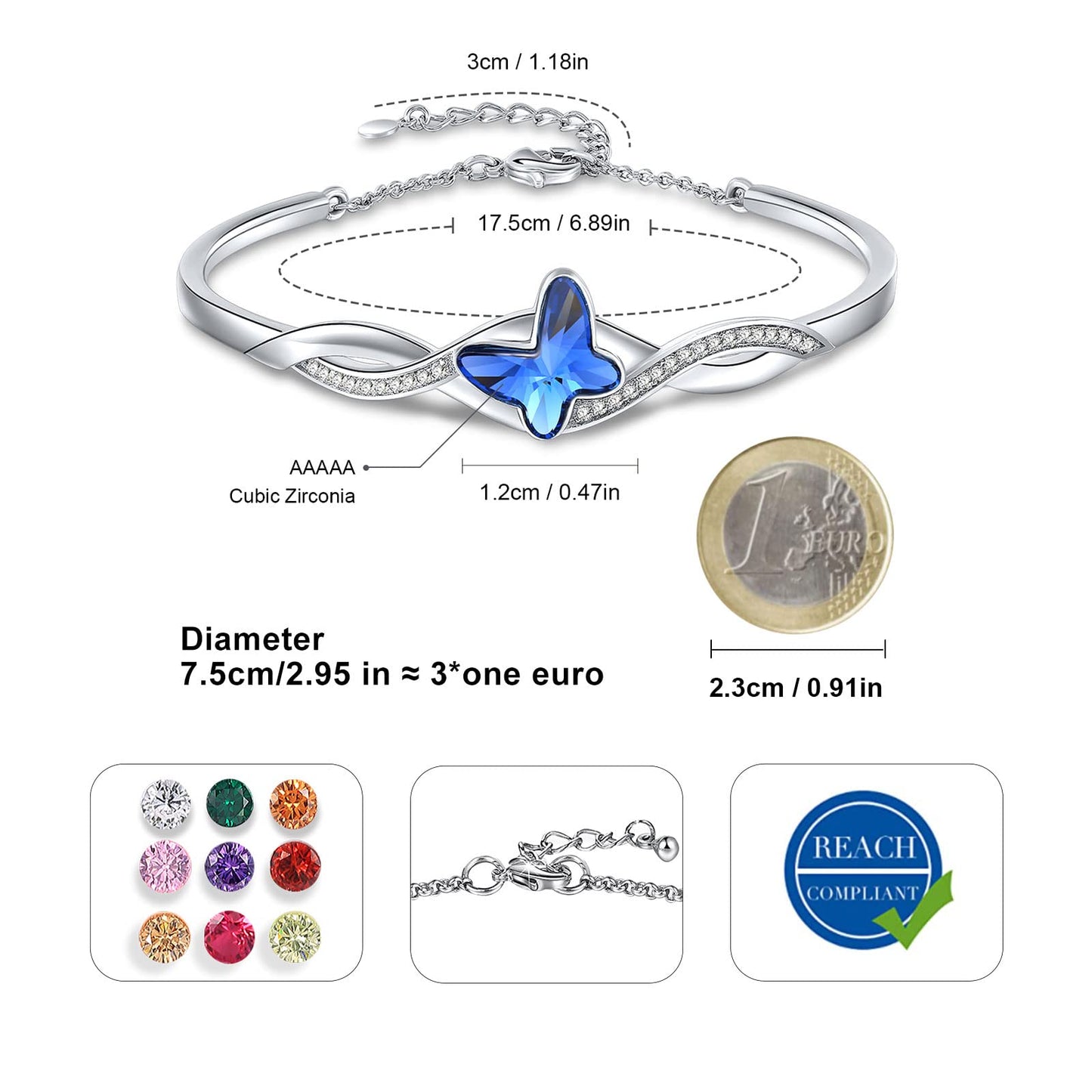 Bracciale Donna Farfalla Blu con Zirconi 5A – Elegante e Regolabile