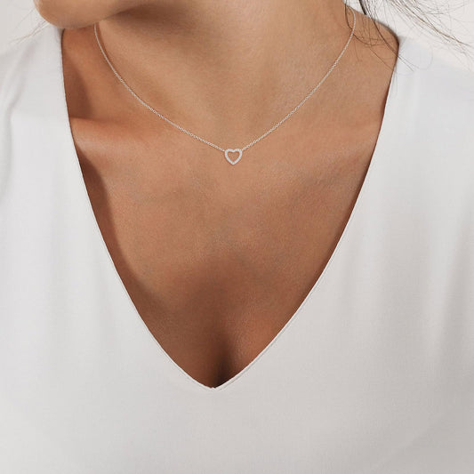 Collana con Cuore Bianco Brillante in Argento Sterling 925
