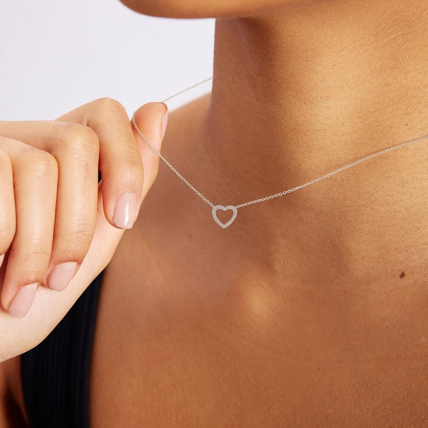 Collana con Cuore Bianco Brillante in Argento Sterling 925