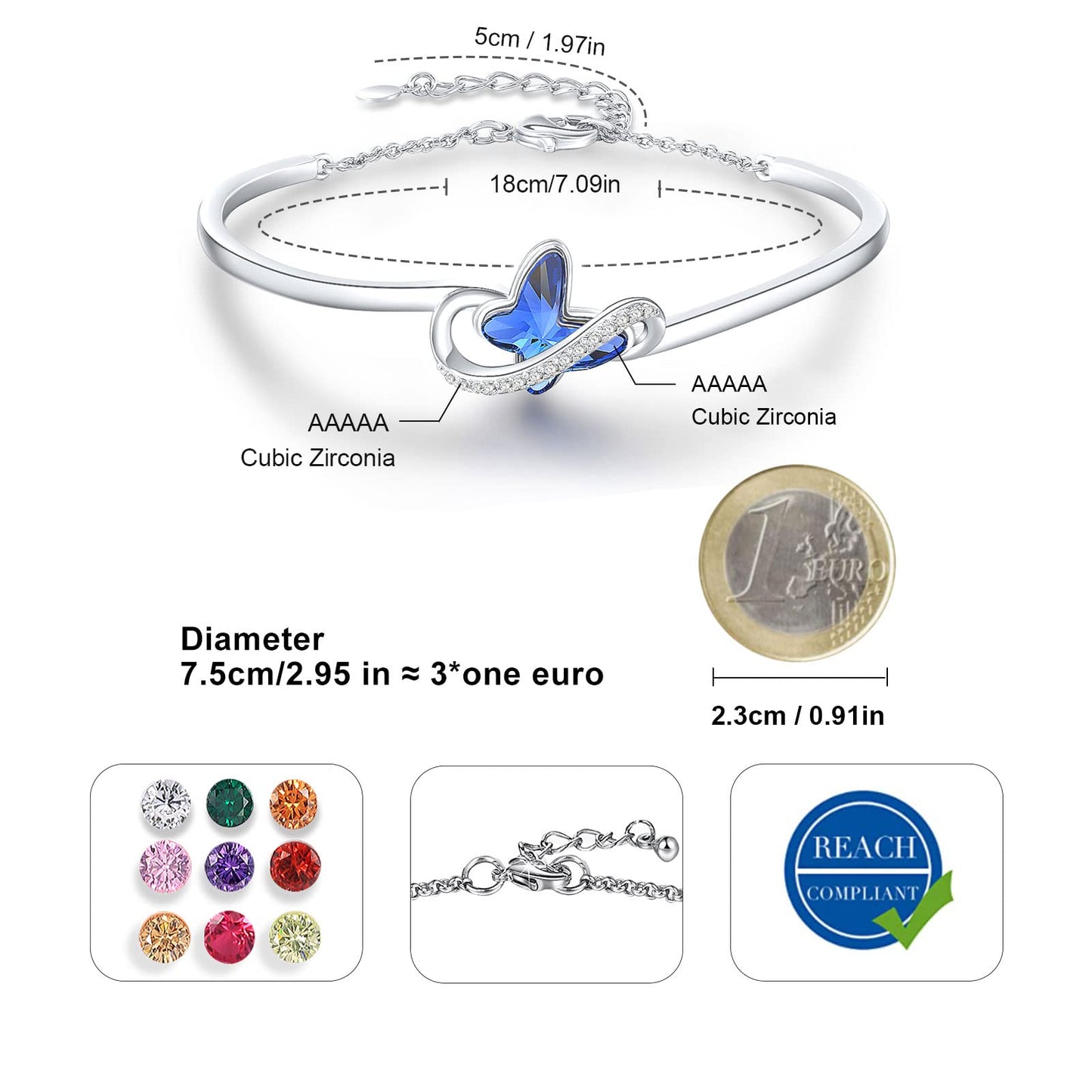 Bracciale Donna Farfalla Blu con Zirconi Luminosi – Regolabile