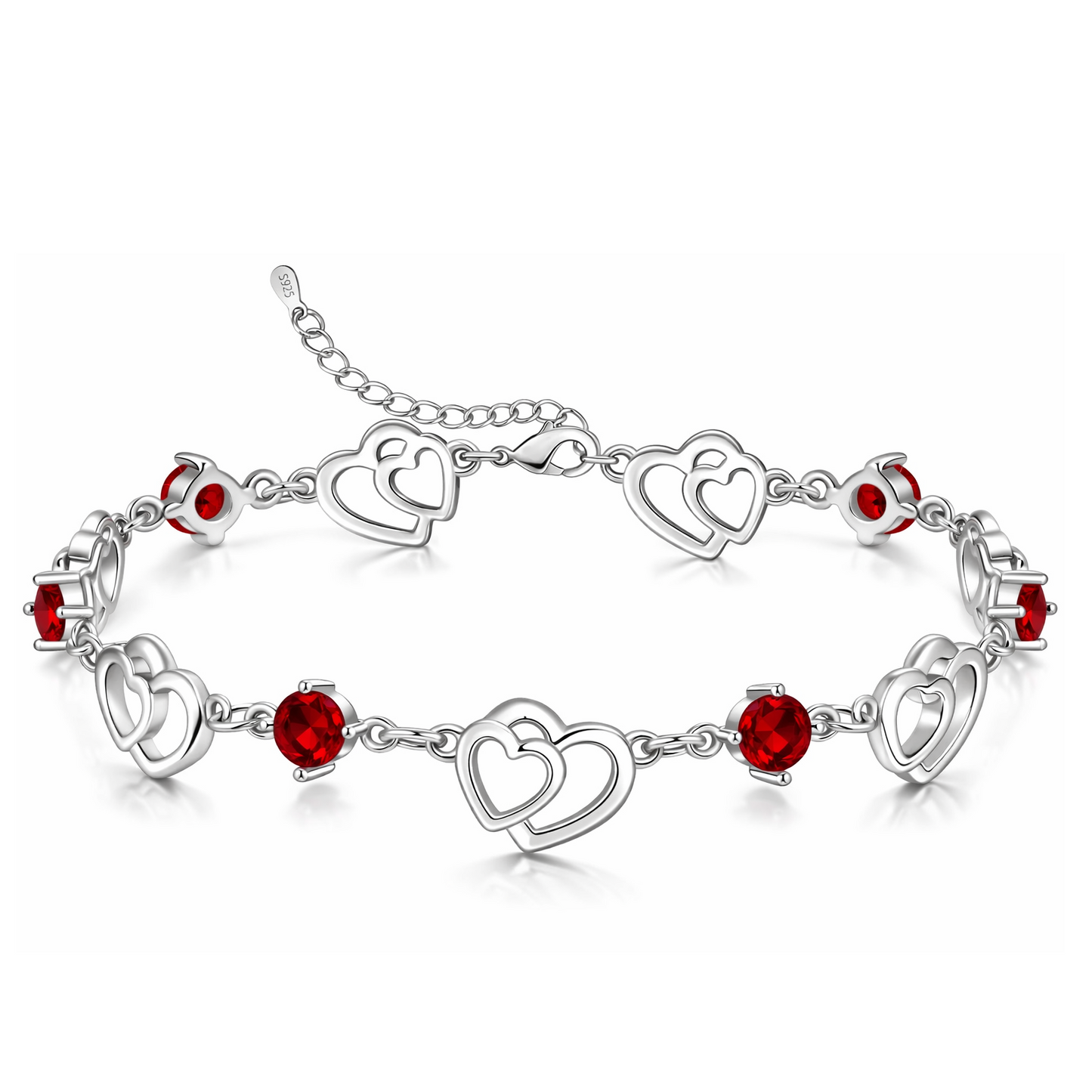 Bracciale Donna in Argento 925 Cuori e Zirconi Rossi