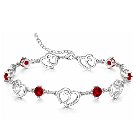 Bracciale Donna in Argento 925 Cuori e Zirconi Rossi