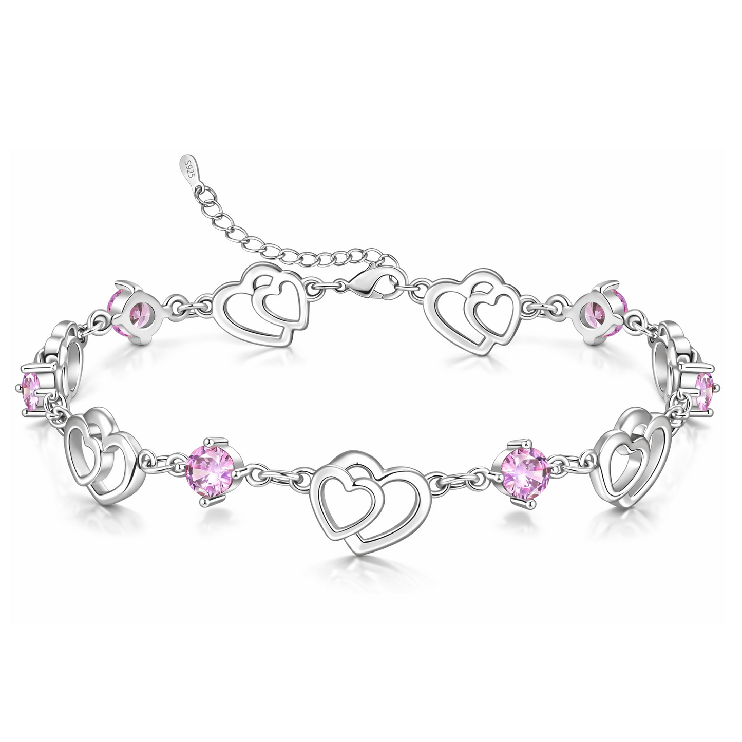 Bracciale Donna in Argento 925 Cuori e Zirconi Viola
