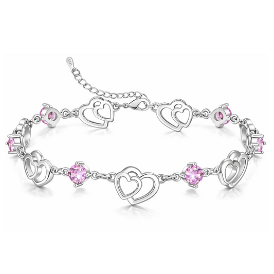 Bracciale Donna in Argento 925 Cuori e Zirconi Viola