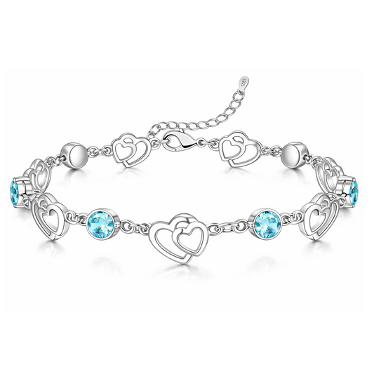 Bracciale Donna in Argento 925 Cuori e Zirconi Blue