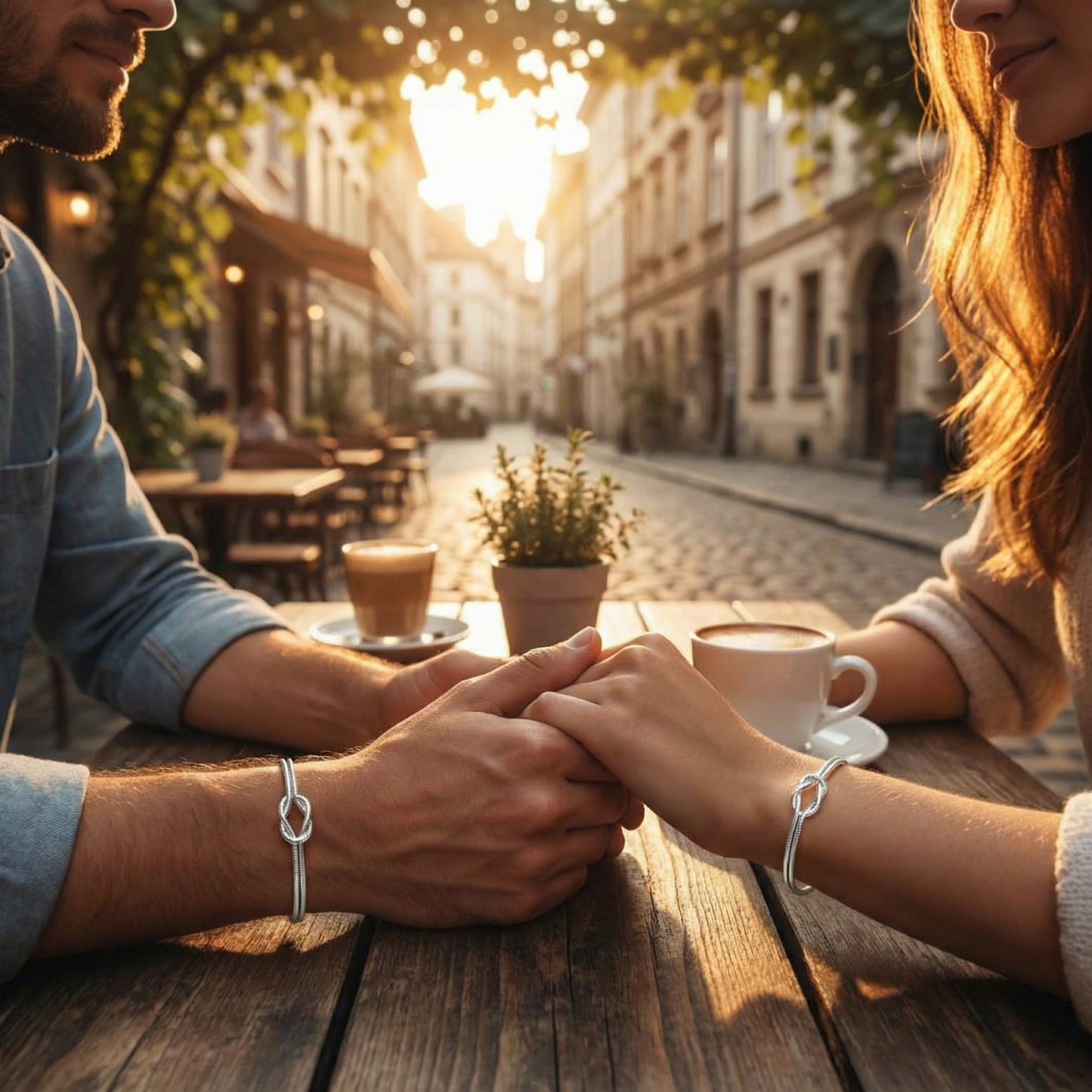 Coppia che si tiene per mano indossando bracciali nodo infinito argento 925, simbolo di amore e connessione